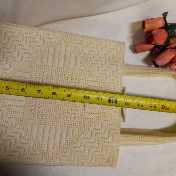 Vintage Handmade Unique Designed Cream Crochet Tote size Handbag 👜 - Picture 10 of 10